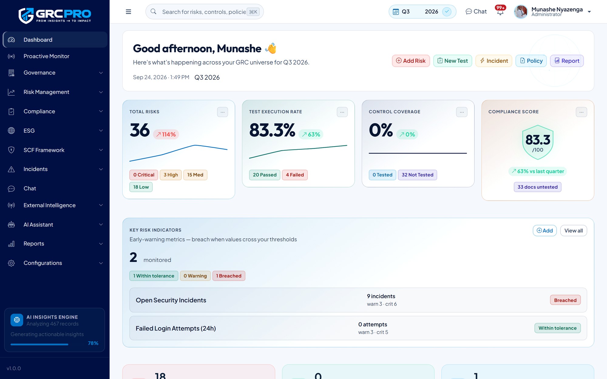 GRCPro workspace dashboard